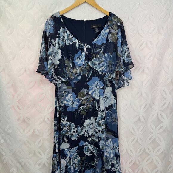 R&M Richards Navy Blue Floral High Low Chiffon Dress Evening Formal Size 6 NWT - Picture 4 of 11